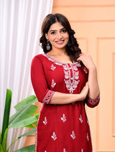 *Perfect outfit for this summer season with  most comfortable and beautiful chikankari embroidery work rayon fabric kurta  set*
* straight kurta palazzo set*
*Fabric : Rayon Liva certified*